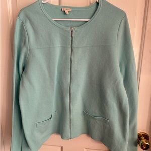 Talbots Sweater Womens XL Aqua Mint Zip Up Cardigan Jacket Knit Casual